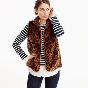 J. Crew Brown Leopard Faux Fur Vest